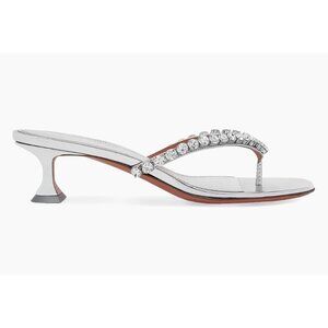 Amina Muaddi Cruise Gigi 45MM Embellished Leather Sandals slide size 40 NEW